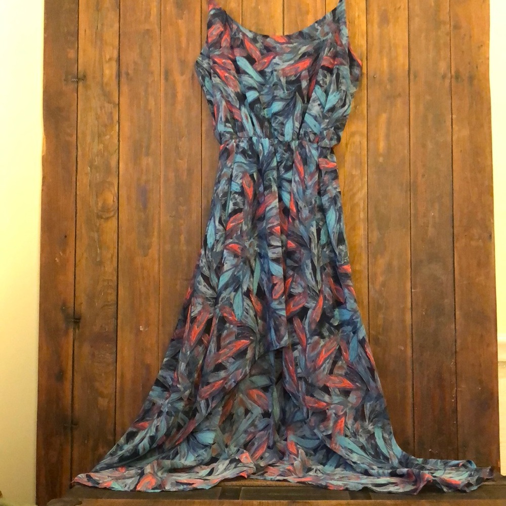 Sans Souci Feathered Pink & Blue High Low Dress